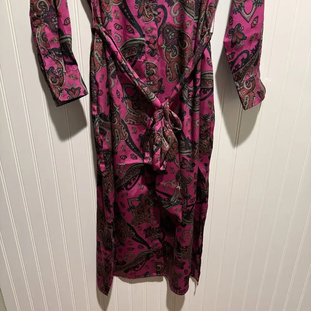 Lauren Ralph Lauren Pink Paisley Shirt Dress Belted Size 14 - Picture 3 of 8